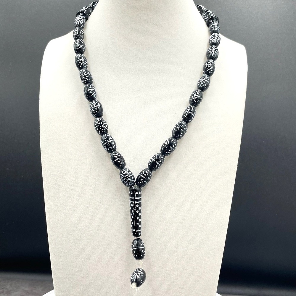 Vintage Black White Mina Micro Zircon Traditional Praying Beads - Size 27"